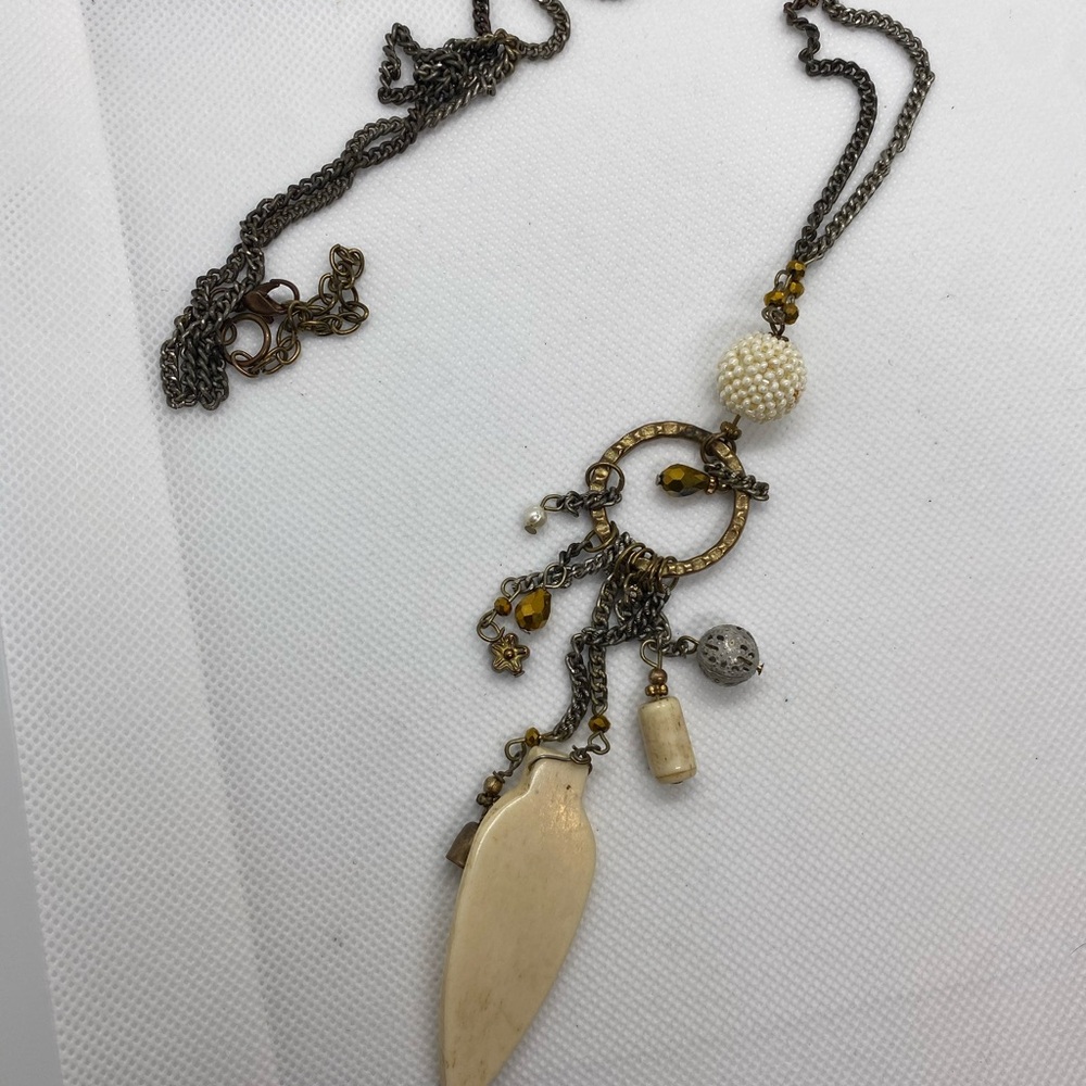 Carved Bone Arrowhead and charm Pendant Necklace